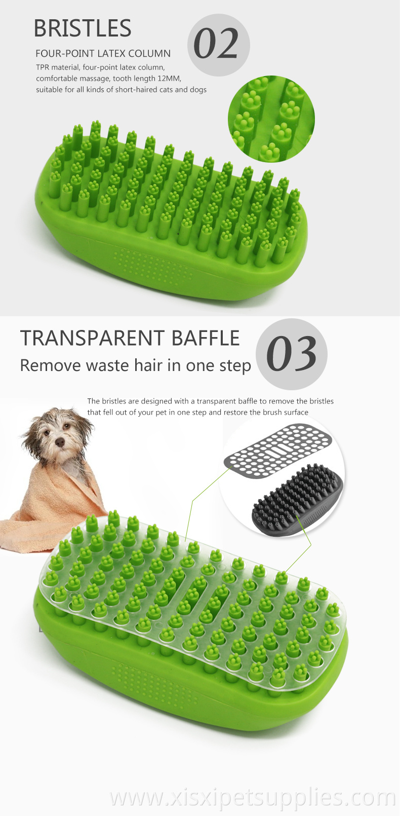 Factory Wholesale Portable Dog Shower Brush Pet Cat Dog Grooming Bath Brush